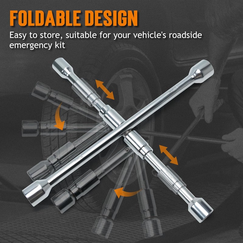 TONDA 4 Way Lug Wrench, Foldable Cross Tire Iron Lug Nut Wrench, Multi Size Chrome Plated Carbon Steel - Image 2